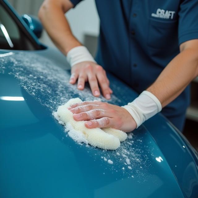 Medarbejder der bruger miljøvenlig sæbe under bilvask