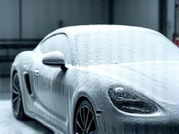 Bil dækket af tykt skum før håndvask