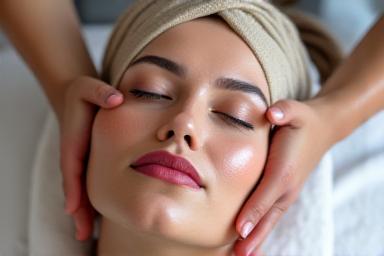 trattamento facciale con prodotti naturali applicati sul viso di una cliente